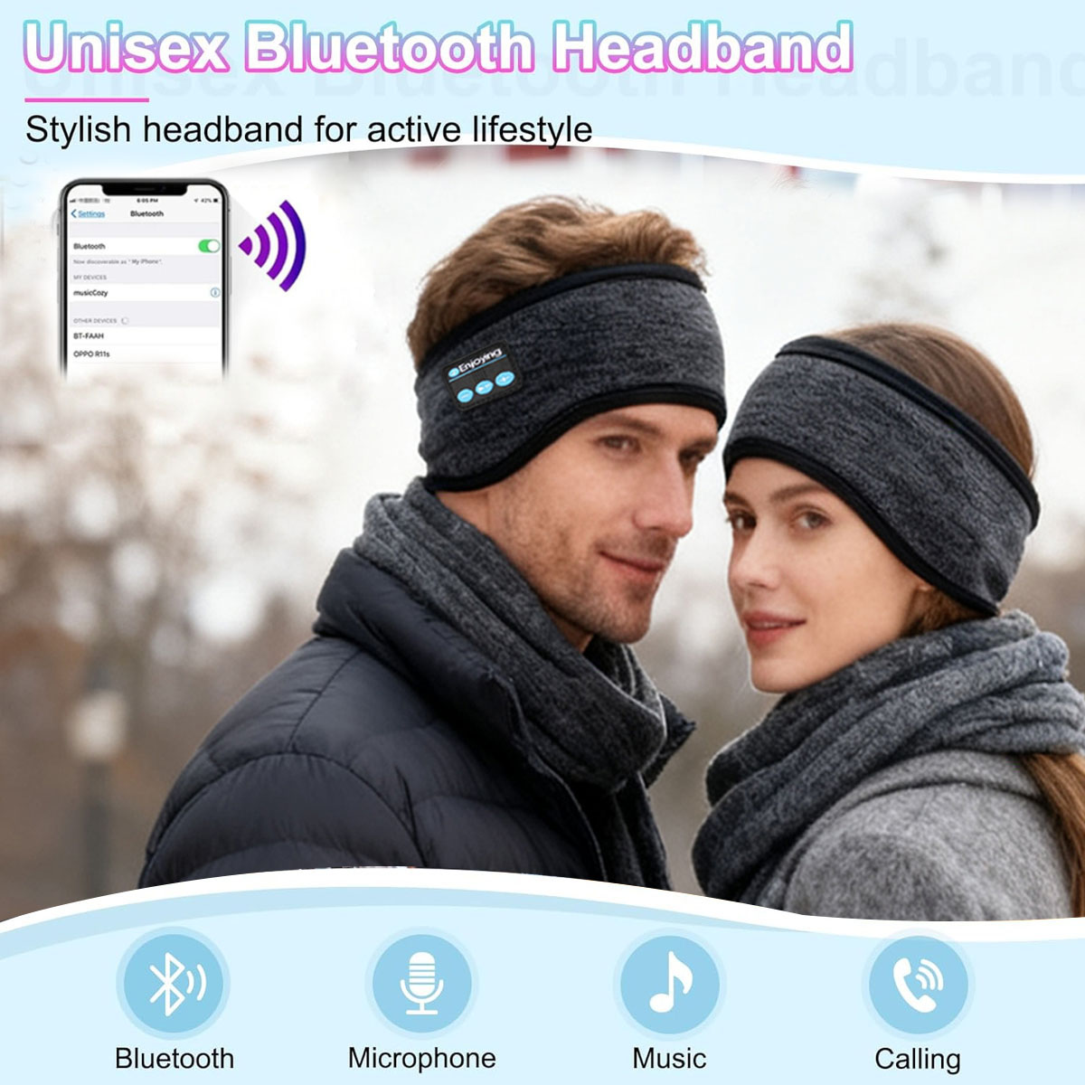Winter Headband Fleece - Drahtlose Bluetooth-Kopfhörer, Stirnband, Sport, Musik, Unisex,