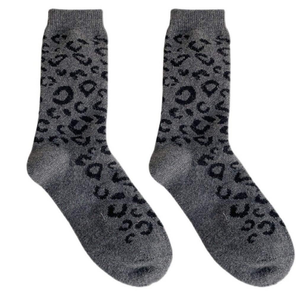 Thermal Sock Wool - Hochelastische Thermo-Wollsocken mit Leopardenmuster, mittellang, dicke